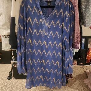 Blue and Gold Long Sleeve Dress